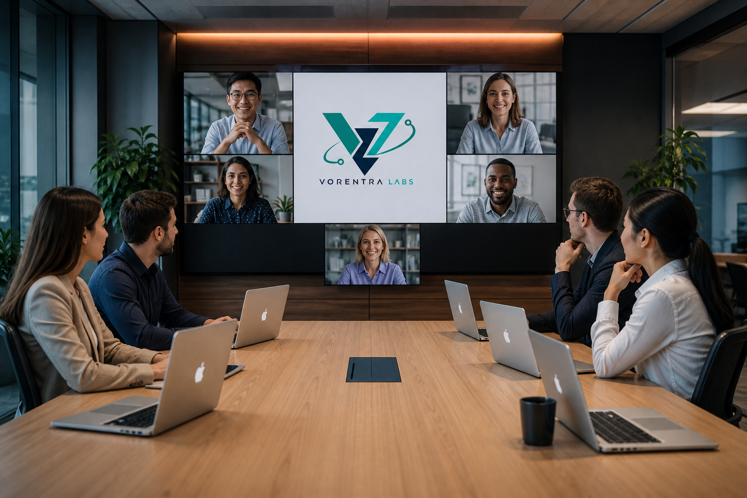 Leadership team collaborating in a modern office